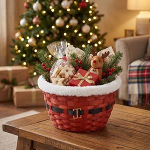 Christmas <b>Bamboo</b> Woven Eco-Friendly Storage Basket Holiday Organizer Portable Bin for Living Room Dining <b>Table</b> Home Decor - Product Image 4