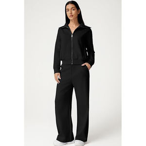 Ensemble de survêtement pour femme en nylon et élasthanne, construction à coutures plates, veste à col montant, leggings taille haute, ensemble technique - Product Image 5