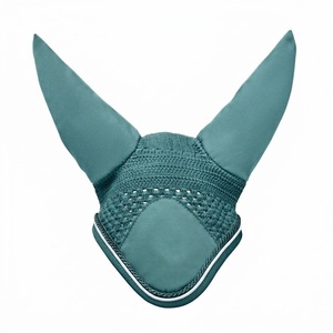 Voile anti-mouches pour chevaux en crochet bleu sarcelle de luxe, personnalisable OEM, avec bonnet d'oreille en tissu, filet silencieux anti-moustiques - Product Image 1