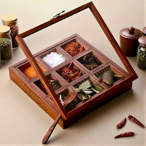 Boîte à épices en bois avec compartiments, compatible lave-vaisselle, pour la cuisine à domicile - Product Image 4