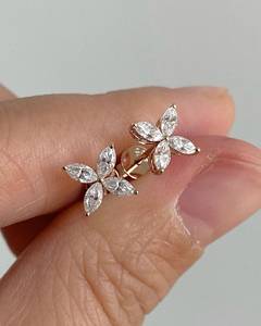 Marquise Cut Flower <b>Stud</b> <b>Earrings</b> for Women Moissanite Floral <b>Earrings</b> Rose Gold Minimalist Jewelry Gift for Her - Product Image 1