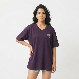 เสื้อยืดโอเวอร์ไซส์ผ้าฝ้ายคอวีทรงครอปสำหรับผู้หญิง สวมใส่สบาย ระบายอากาศได้ดี สไตล์สตรีทแฟชั่น - Product Image 3