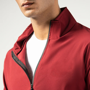 Survêtement pour homme rouge à manches longues, couleur unie, style sportif, respirant, 100% coton, vêtements d'hiver, poches latérales, fermeture à cordon - Product Image 5