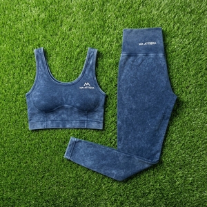 Conjunto Deportivo para Mujer, Top Deportivo y Leggings Azules con Efecto Desgastado, Cintura Alta, para Gimnasio, Yoga y Entrenamiento - Product Image 6