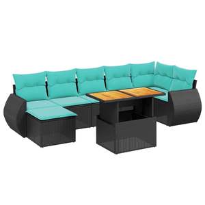 Ensemble de canapés de patio en polyrotin noir, 8 pièces, avec coussins, ensembles de jardin - Product Image 2