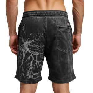 Shorts en molleton délavé à l'acide pour hommes, avec impression en relief et détails brodés, prix de gros, offre spéciale - Product Image 2