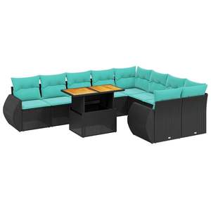 Juego de Sofás de Patio de 10 Piezas en Poliratán Negro con Cojines, Elegante Colección de Muebles para Exteriores - Product Image 2