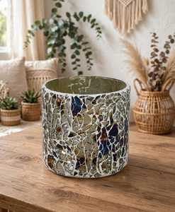 Support de bougie en verre mosaïque artisanal, rond, pour Noël, intérieur, écologique, sans gouttes, pour la décoration de la maison - Product Image 1