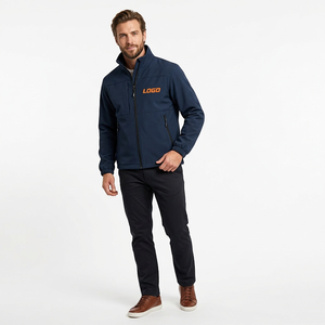 Chaqueta de Trabajo con Capucha Azul Marino para Hombre, Resistente al Viento, con Logotipo Naranja Impreso por Transferencia Térmica, Cuello Alto, Cierre de Cremallera, para Otoño - Product Image 6