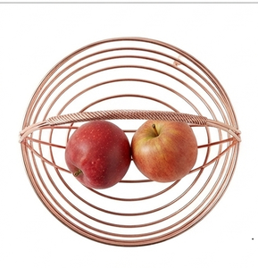 Circle Shape <b>Metal</b> <b>Storage</b> <b>Basket</b> Modern Copper Wire Fruit <b>Basket</b> For Kitchen Countertop Display - Product Image 3