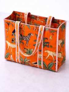Trending Item White Yellow Marigold Floral Cotton Kantha Quilted Storage Tote <b>Bag</b> Women Shoulder Travel Carrying Handbag Printed - Product Image 2