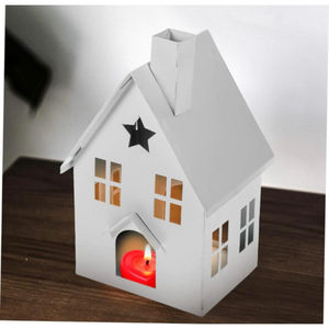 Handmade Tin House Lantern Candle <b>Holders</b> Set Of 2 Metal Building <b>Tealight</b> <b>Holders</b> Home Tabletop Decor Christmas Window Display - Product Image 6