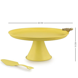 Soporte para Pastel Royal Hive con Servidor de Pastel, Soporte para Cupcakes para Fiestas, Soporte Redondo de Metal para Pastel en Color Amarillo Mantequilla - Product Image 1