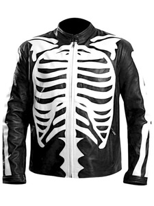 Skeleton Bones Sketch Rob Zombie <b>Jacket</b> | Men’s Black Leather <b>Jacket</b> | <b>Gothic</b> Rock Style Custom OEM - Product Image 1