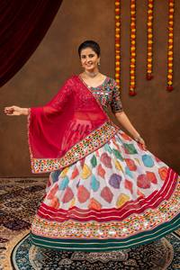 Traditional Indian Georgette <b>Saree</b> Set with Embroidered Blouse <b>Red</b> and Multicolor Design for Wedding Women Regular Fit - Product Image 2