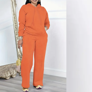 Conjunto de sudadera con capucha y pantalones de chándal con estampado de logotipo personalizado para mujer, sudadera holgada con patrón sólido, estilo informal de invierno - Product Image 6