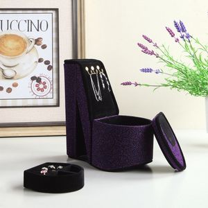 Espositore per Gioielli a Forma di Scarpa con Tacco Alto, in Velluto Viola, 23 cm, con Ganci - Product Image 5