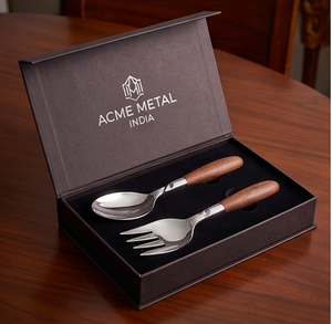 Cuillères à salade rustiques en acier inoxydable avec manches en bois de rose pour ustensiles de cuisine, vaisselle, hôtels et restaurants, article de luxe - Product Image 3