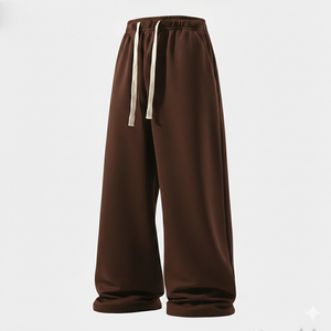 Pantalon en molleton rouge à jambes larges, taille mi-haute avec cordon de serrage, coupe ample, longueur intégrale, couleur unie, tricoté, pour femme, style automne - Product Image 6