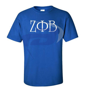 Camiseta de la Hermandad Zeta Phi Beta, Azul Rey, Algodón, con Letras Griegas ZΦB, Ropa de Hermandad Universitaria, Personalizable con Cualquier Logotipo - Product Image 1