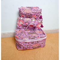 Ensemble de 3 trousses de toilette et de maquillage en coton indien matelassé écologique avec fermeture éclair pour sacs et voyages