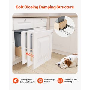 Contenedor de Basura Extraíble de Madera de Alta Resistencia de 35 QT para Gabinetes de Cocina, Contenedor de Reciclaje de Residuos - Product Image 6