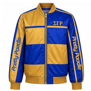 Veste universitaire Sigma Gamma Rho Sorority Pretty Poodle, bleu et doré, à blocs de couleurs, fermeture éclair sur le devant, logo, veste de baseball pour femmes - Product Image 1