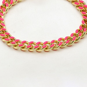 Bracelet gourmette ajustable en argent sterling 925 plaqué or avec émail rose vif, bijoux pour femme, vente en gros - Product Image 4