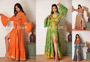 Floral <b>Kimono</b> Bikini <b>Cover</b>-<b>Up</b> Comfortable Boho Beach Wear V Neck Full Length Women's Robe Bulk India Export at Wholesale Price - Product Image 4