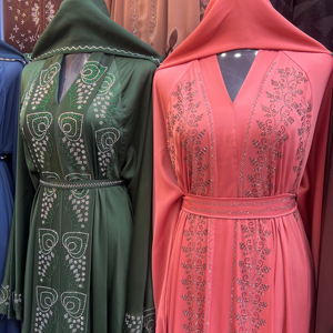 Wholesale Modest Dubai Beaded Sequined Long Sleeve <b>Abaya</b> Muslim Traditional Handmade <b>Wedding</b> Women Polyester Breathable V Neck - Product Image 1