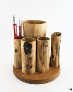 <b>Bamboo</b> Style Wooden Pen Cup Eco Friendly Desk Storage Wooden Stationery Organizer for Home Office Workspace Luxury Wooden Desk C - Product Image 1