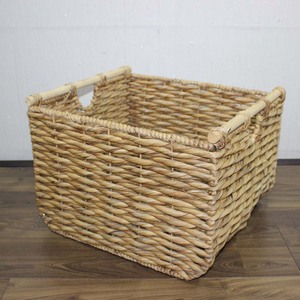 <b>Rectangular</b> Natural Water Hyacinth Storage <b>Basket</b> With Wooden Handles Rustic Multi Purpose Organizer - Product Image 1