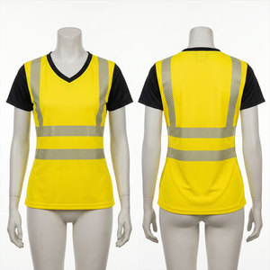 Camiseta de Trabajo de Alta Visibilidad Reflectante para Hombre, Negra con Rayas Amarillas, 100% Algodón Transpirable, Certificación CE/UE - Product Image 5