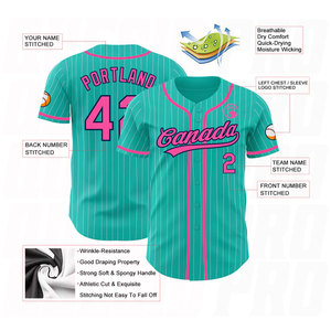 Custom Aqua White Pinstripe Pink Navy Authentic <b>Baseball</b> Jersey Breathable Stitched Athletic Teamwear Custom Logo Sports wear - Product Image 3
