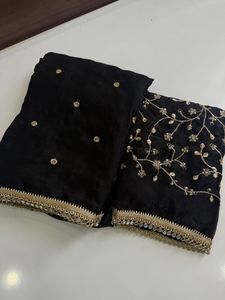 Sari en satin avec dentelle miroir et travail de sequins, blouse complète pour mariage, tenue traditionnelle indienne - Product Image 4