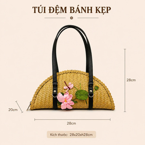 Handcrafted Braided Sedge Grass <b>Bag</b> Open Closure Rustic Traditional Craftsmanship Eco-Friendly Decorated Flowers Two Daily Life - Product Image 4