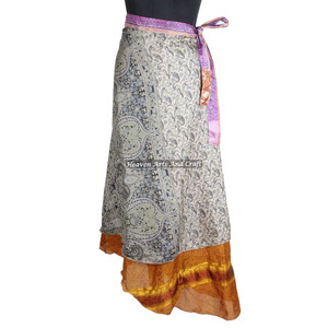 New Indian-Vintage Silk Sari Magic <b>Wrap</b> <b>Skirt</b>-Reversible Women Wear Vintage Silk Sari Long Length <b>Wrap</b> Around <b>Skirt</b> 2 Layers - Product Image 6