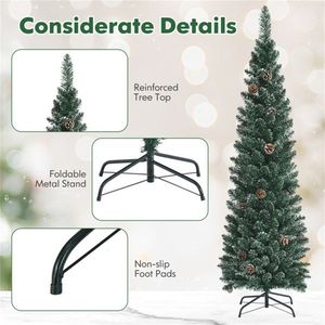 Sapin de Noël artificiel vert de 1,5 m avec 214 pointes luxuriantes et 25 cônes de pin réalistes, support métallique pliable - Product Image 4