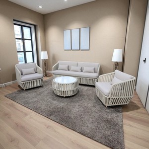 Ensemble de canapés contemporains en rotin avec coussins en mousse haute densité, mobilier de jardin extérieur, rotin PE imperméable et résistant aux UV - Product Image 1