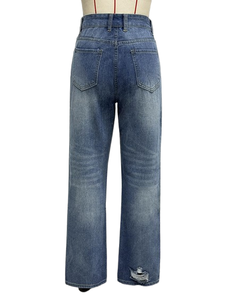 Pantalones Vaqueros Anchos Casuales para Mujer, Cintura Media, Lavados, Perforados, Estilo Vintage, Moda Urbana - Product Image 5