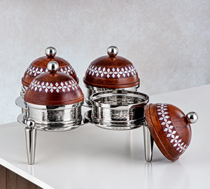 Elegante Servidor de Dátiles de Madera con Cuatro Compartimentos y Base de Acero Inoxidable, Juego para Servir Frutos Secos y Dulces para Ramadán, Decoración de Mesa Árabe - Product Image 2