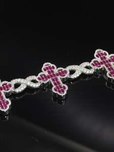 <b>Ruby</b> Cross Link <b>Bracelet</b> VVS Moissanite Halo 925 Silver 10K Gold Heavy Custom Iced Out Hip Hop Statement Bling <b>Bracelet</b> Men - Product Image 2
