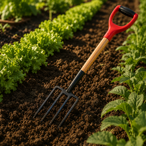 Fourche à main de jardin en fonte |   Outil de creusement à quatre dents avec manche en bois pour la culture du sol, le jardinage, l'aménagement paysager, utilisation en extérieur - Product Image 3