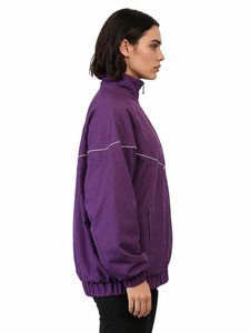 Purple Unisex <b>Racer</b> <b>Jacket</b> Batwing Sleeve Zipper Closure Windproof Sporty Stand Collar Autumn Wear - Product Image 3