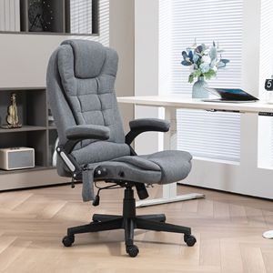 Sedia da Ufficio Reclinabile in Lino a 6 Punti con Schienale Alto, Grigia, con Massaggio Vibrante e Calore, Design Tradizionale, Base in Nylon - Product Image 2