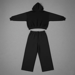 Black Hooded Tracksuit Full Zipper Casual Regular Fit Solid Color Sweatshirt and Pants Set Adult Unisex <b>Winter</b> <b>Wear</b> 100% Cotton - Product Image 5