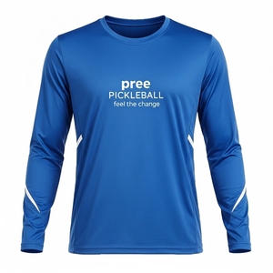 Camiseta de manga larga con cuello redondo para pickleball, unisex, transpirable, que absorbe la humedad, mezcla de algodón y poliéster, logotipo personalizado, ropa deportiva. - Product Image 4