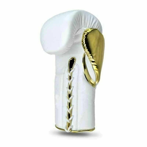 Guantes de Boxeo de Piel Sintética Blanca Impermeables con Detalles Dorados y Cierre de Velcro para Adultos - Product Image 3