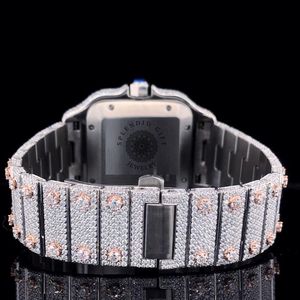 Reloj de Plata de Lujo con Moissanita, Unisex, Caja Cuadrada de 28 mm, Números Romanos Analógicos, Cristal de Zafiro, Movimiento de Cuarzo ETA, Resistente al Agua 10 m - Product Image 3