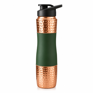Botella de Agua de Cobre Martillado con Acabado Verde Mate, Reutilizable, para Bebidas Deportivas, a Prueba de Fugas, con Tapa Abatible, para el Hogar, la Oficina, Viajes y Fitness - Product Image 1